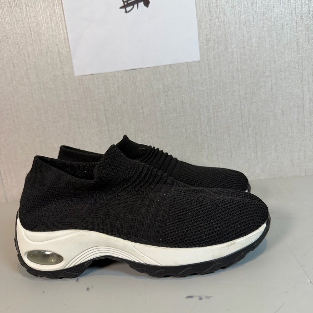 Womens Fashion Comfort Sneaker Black Knit Walk Shoes Size 9 M Slip On